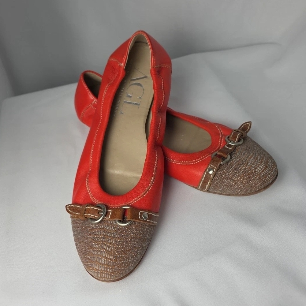 AGL Attilio Giusti Leombruni Orange Tan Ballet Flats Shoes 39.5 Comfort